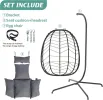 Foldable Hanging Egg Chair with Stand – Outdoor Wicker Swing Chair with Cushion & Headrest for Patio, Balcony & Indoor Use
