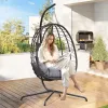 Foldable Hanging Egg Chair with Stand – Outdoor Wicker Swing Chair with Cushion & Headrest for Patio, Balcony & Indoor Use
