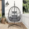 Foldable Hanging Egg Chair with Stand – Outdoor Wicker Swing Chair with Cushion & Headrest for Patio, Balcony & Indoor Use