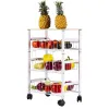 3-Tier Rolling Kitchen Storage Cart with Pull-Out Metal Baskets & Wood Top, Industrial Utility Organizer with Lockable Wheels