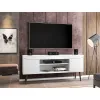 Mid-Century Modern TV Stand for 46-60 Inch TVs with Storage Cabinets & Open Shelves, Wood Entertainment Center with Cable Management