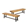 Set of 2 Modern Industrial Acacia Wood Dining Benches – Slat Panel Outdoor/Indoor Seating with Powder-Coated Frame