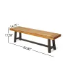 Set of 2 Modern Industrial Acacia Wood Dining Benches – Slat Panel Outdoor/Indoor Seating with Powder-Coated Frame