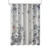 Madison Park Cassandra Floral Cotton Shower Curtain – 72x72 Shabby Chic Bathroom Curtain, Soft Blue & Grey Print