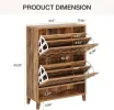 Slim Farmhouse Shoe Cabinet with Flip Drawers – Narrow Entryway Shoe Storage Organizer for Up to 20 Pairs, Rustic Wood Shoe Rack with Open Shelf