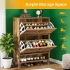 Slim Farmhouse Shoe Cabinet with Flip Drawers – Narrow Entryway Shoe Storage Organizer for Up to 20 Pairs, Rustic Wood Shoe Rack with Open Shelf