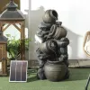 Outsunny Solar Water Fountain 28.3 4-Tier Resin Cascading Jars Stacked Stones with LED Lights Outdoor Decor