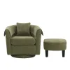 360° Swivel Accent Chair with Ottoman – Chenille Upholstered Lounge Chair with Armrests & Pillow, Modern Living Room Seating