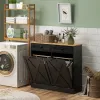 Modern Double Tilt-Out Laundry Hamper Cabinet with Drawers – Black Hidden Laundry Organizer with Removable Baskets & Storage