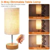 3-Way Dimmable Touch Control Table Lamp with USB Ports, Modern Bedside Lamp with Fabric Shade & LED Bulb, Warm Light Nightstand Lamp