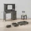 Modern Makeup Vanity Desk with LED Lighted Mirror – Tri-Color Lighting, Storage Drawers, Glass Top & Cushioned Stool Set