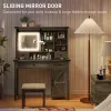 Modern Makeup Vanity Desk with LED Lighted Mirror – Tri-Color Lighting, Storage Drawers, Glass Top & Cushioned Stool Set