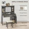 Modern Makeup Vanity Desk with LED Lighted Mirror – Tri-Color Lighting, Storage Drawers, Glass Top & Cushioned Stool Set
