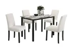 5-Piece Contemporary Dining Table Set with Faux Marble Top, White Finish Table & 4 Upholstered Chairs, Modern Dining Room Furniture Set
