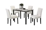 5-Piece Contemporary Dining Table Set with Faux Marble Top, White Finish Table & 4 Upholstered Chairs, Modern Dining Room Furniture Set