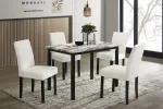 5-Piece Contemporary Dining Table Set with Faux Marble Top, White Finish Table & 4 Upholstered Chairs, Modern Dining Room Furniture Set