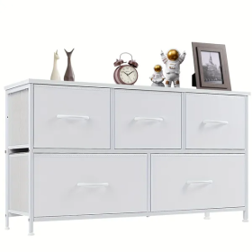 Dresser For Bedroom Storage Drawers Fabric Storage Tower With 5 Drawers (Color: White)