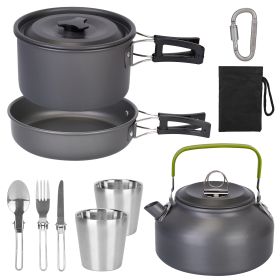 12Pcs Camping Cookware Set Aluminum Pot Pan Kettle Cup Fork Spoon Knife With Storage Bags For Hiking Picnic Outdoor (Option: 12Pcs)