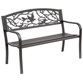 Brown Metal Garden Bench 50 Patio Seating With Backrest & Armrests (Color: Black)