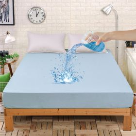 1pc Blue Waterproof Fitted Sheet, Solid Color Brushed Fitted Sheet, Soft Bedding (Color: Light Blue, size: FULL)