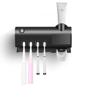 1pc Smart Toothbrush Sanitizer, Free Punching Wall Mounted Toothbrush Holder, Automatic Squeeze Toothpaste Device (Color: Black)