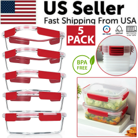 5 Pack Stackable Food Storage Containers Airtight & Leakproof Set Snap Lock Lids (size: 5 Pack - 1600ml / 54oz)