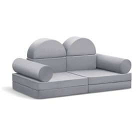 10PCS Toddler Modular Play Couch (Color: Grey)