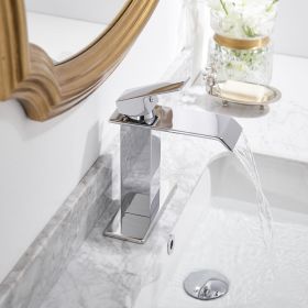 Waterfall Single Hole Single-Handle Low-Arc Bathroom Faucet With Supply Line and Escutcheon Polished Chrome and Brushed Nickel (Faucet: Polished Chrome)