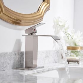 Waterfall Single Hole Single-Handle Low-Arc Bathroom Faucet With Supply Line and Escutcheon Polished Chrome and Brushed Nickel (Faucet: Brushed Nickel)