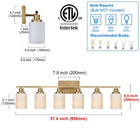 Bathroom Light Fixtures Brushed Brass 6-Light Bathroom Vanity Light, Modern Bathroom Lights Over Mirror with Milky White Glass Shade (Numbers of Light: 6-Light, Color: Brass)