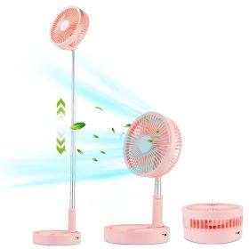 Portable Folding Desk Fan Quiet Low Noise Table Fan USB Rechargeable Telescopic Standing Floor Fan for Home Office Camping Hiking Travel (Color: Pink)
