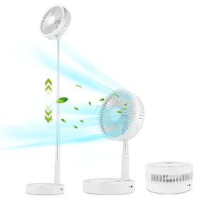 Portable Folding Desk Fan Quiet Low Noise Table Fan USB Rechargeable Telescopic Standing Floor Fan for Home Office Camping Hiking Travel (Color: White)